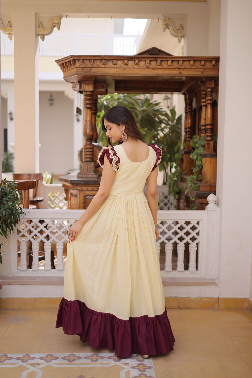 Designer Floeal Embroidered Gown of Yellow Color