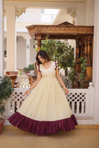 Designer Floeal Embroidered Gown of Yellow Color