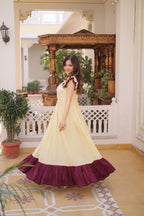 Designer Floeal Embroidered Gown of Yellow Color