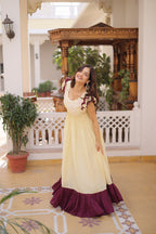 Designer Floeal Embroidered Gown of Yellow Color