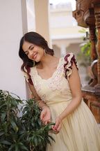 Designer Floeal Embroidered Gown of Yellow Color
