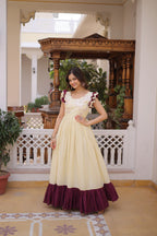 Designer Floeal Embroidered Gown of Yellow Color