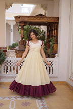 Designer Floeal Embroidered Gown of Yellow Color