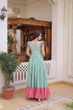 Designer Floeal Embroidered Gown of Mint Green Color