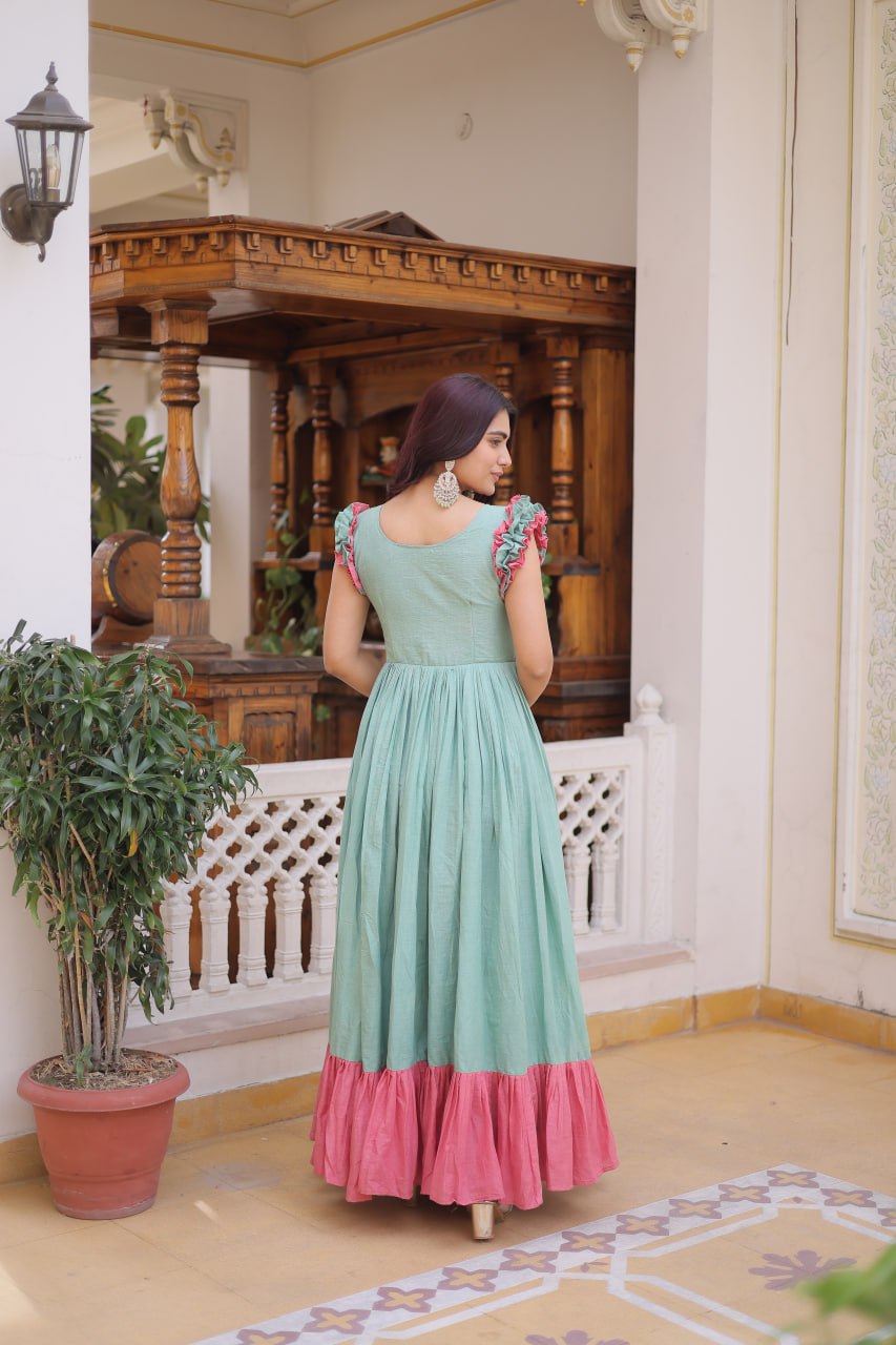Designer Floeal Embroidered Gown of Mint Green Color