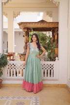 Designer Floeal Embroidered Gown of Mint Green Color