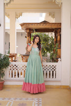 Designer Floeal Embroidered Gown of Mint Green Color