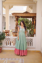 Designer Floeal Embroidered Gown of Mint Green Color