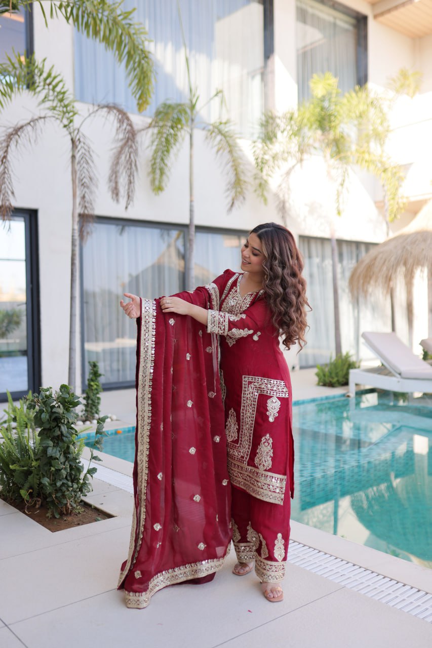 Kalikar Fendi silk with Coding  Sequins Embroidered work Kurta Set KADV-1232