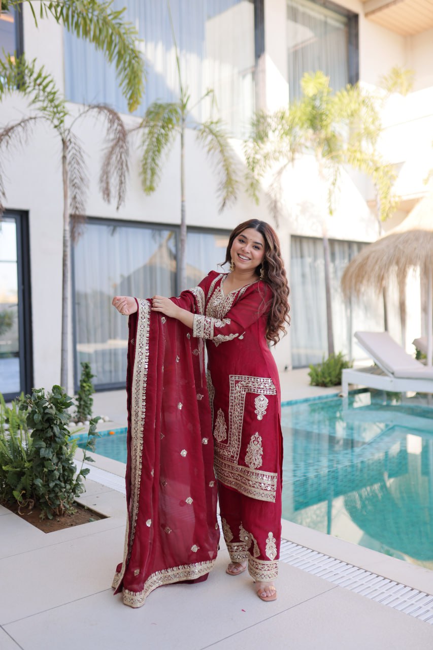 Kalikar Fendi silk with Coding  Sequins Embroidered work Kurta Set KADV-1232