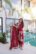 Kalikar Fendi silk with Coding  Sequins Embroidered work Kurta Set KADV-1232