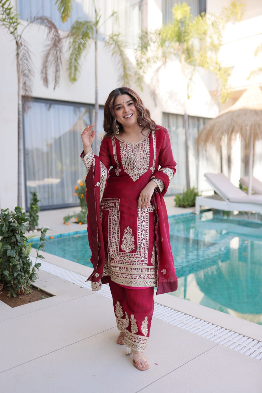 Kalikar Fendi silk with Coding  Sequins Embroidered work Kurta Set KADV-1232