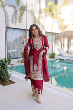 Kalikar Fendi silk with Coding  Sequins Embroidered work Kurta Set KADV-1232