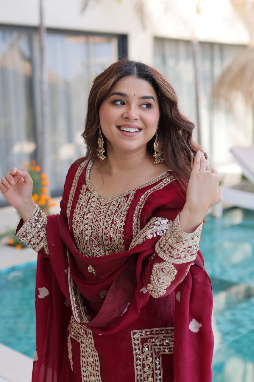 Kalikar Fendi silk with Coding  Sequins Embroidered work Kurta Set KADV-1232