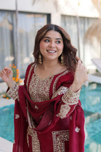 Kalikar Fendi silk with Coding  Sequins Embroidered work Kurta Set KADV-1232