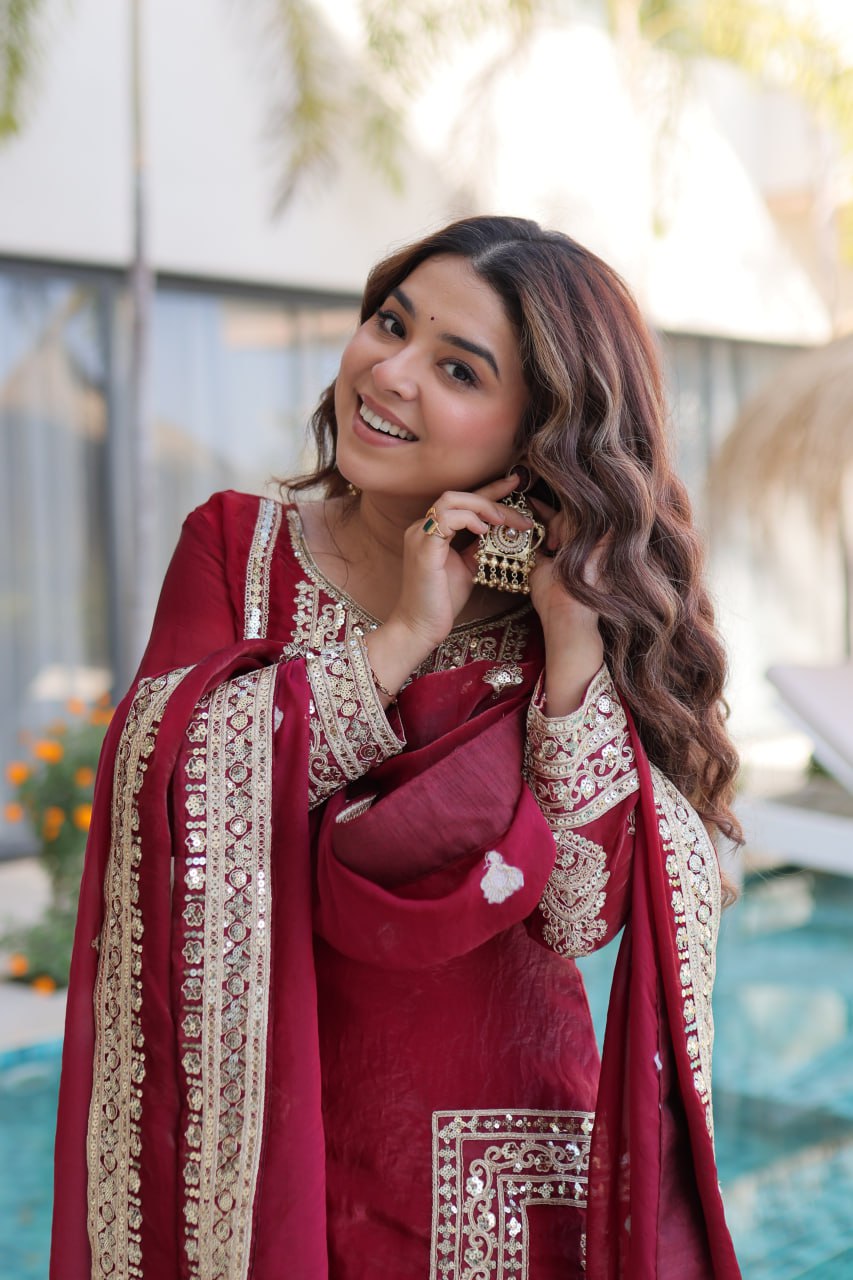 Kalikar Fendi silk with Coding  Sequins Embroidered work Kurta Set KADV-1232