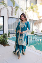 Kalikar Fendi silk with Coding  Sequins Embroidered work Kurta Set KADV-1232