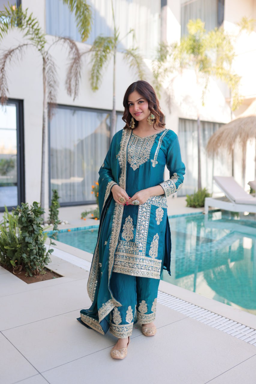 Kalikar Fendi silk with Coding  Sequins Embroidered work Kurta Set KADV-1232