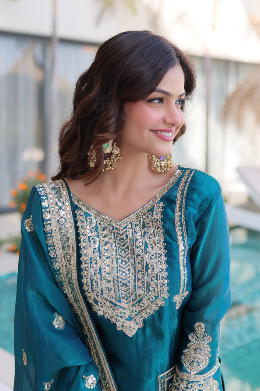 Kalikar Fendi silk with Coding  Sequins Embroidered work Kurta Set KADV-1232