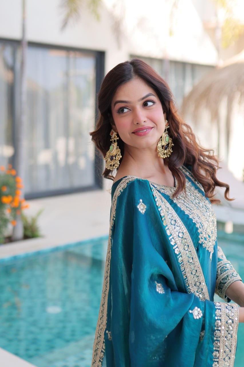 Kalikar Fendi silk with Coding  Sequins Embroidered work Kurta Set KADV-1232