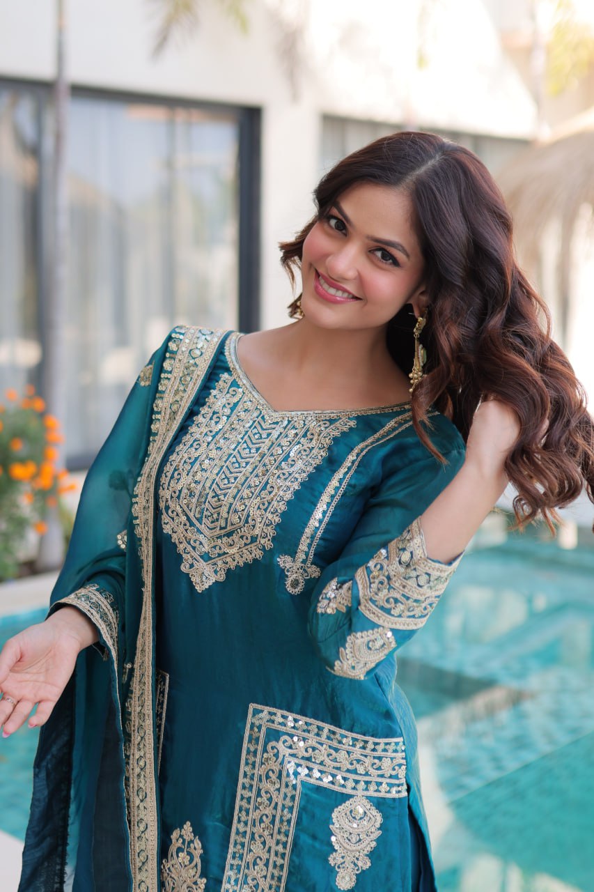 Kalikar Fendi silk with Coding  Sequins Embroidered work Kurta Set KADV-1232