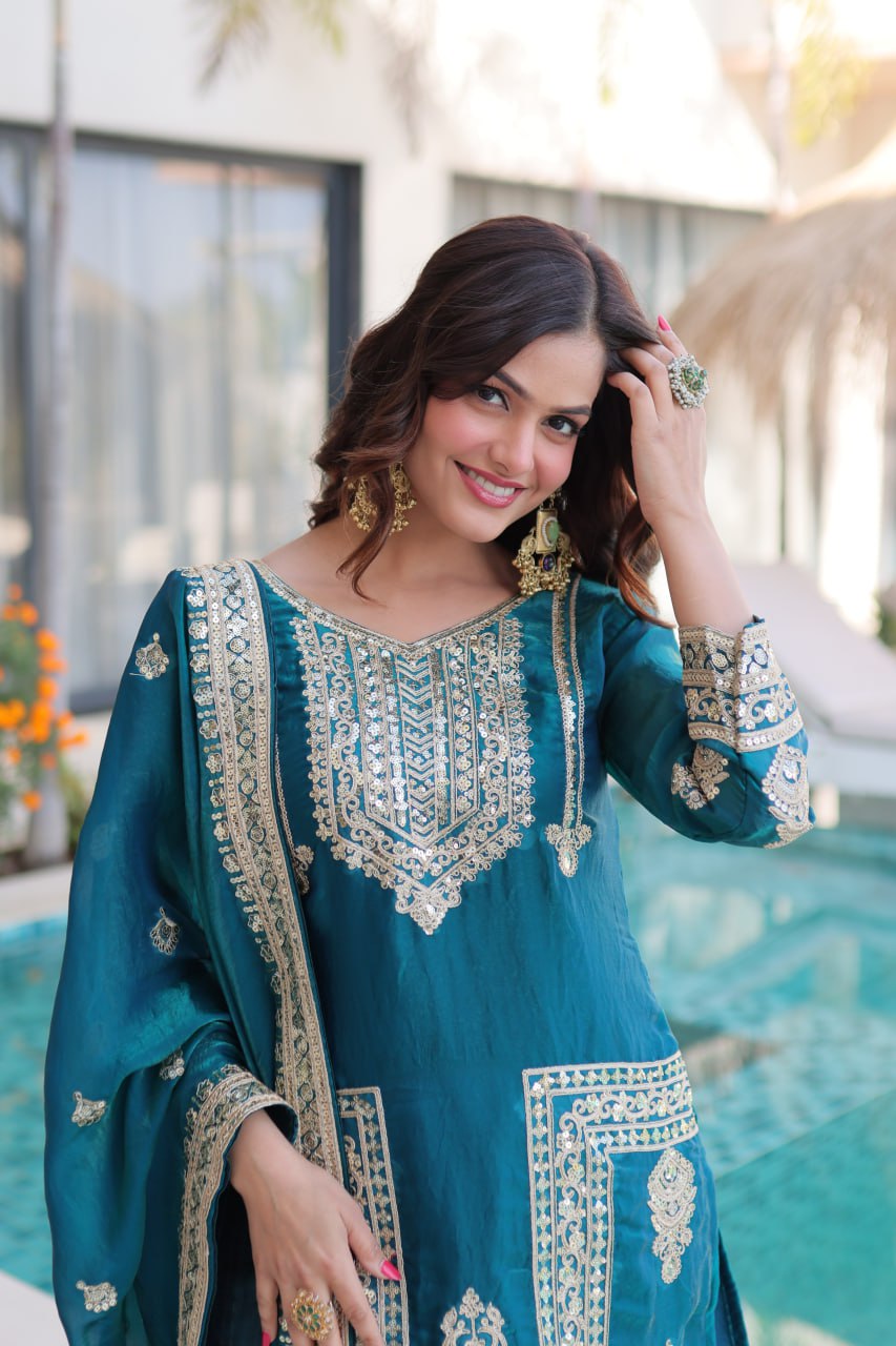 Kalikar Fendi silk with Coding  Sequins Embroidered work Kurta Set KADV-1232