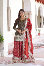 Designer Embroidered Kurta & Sharara with Dupatta