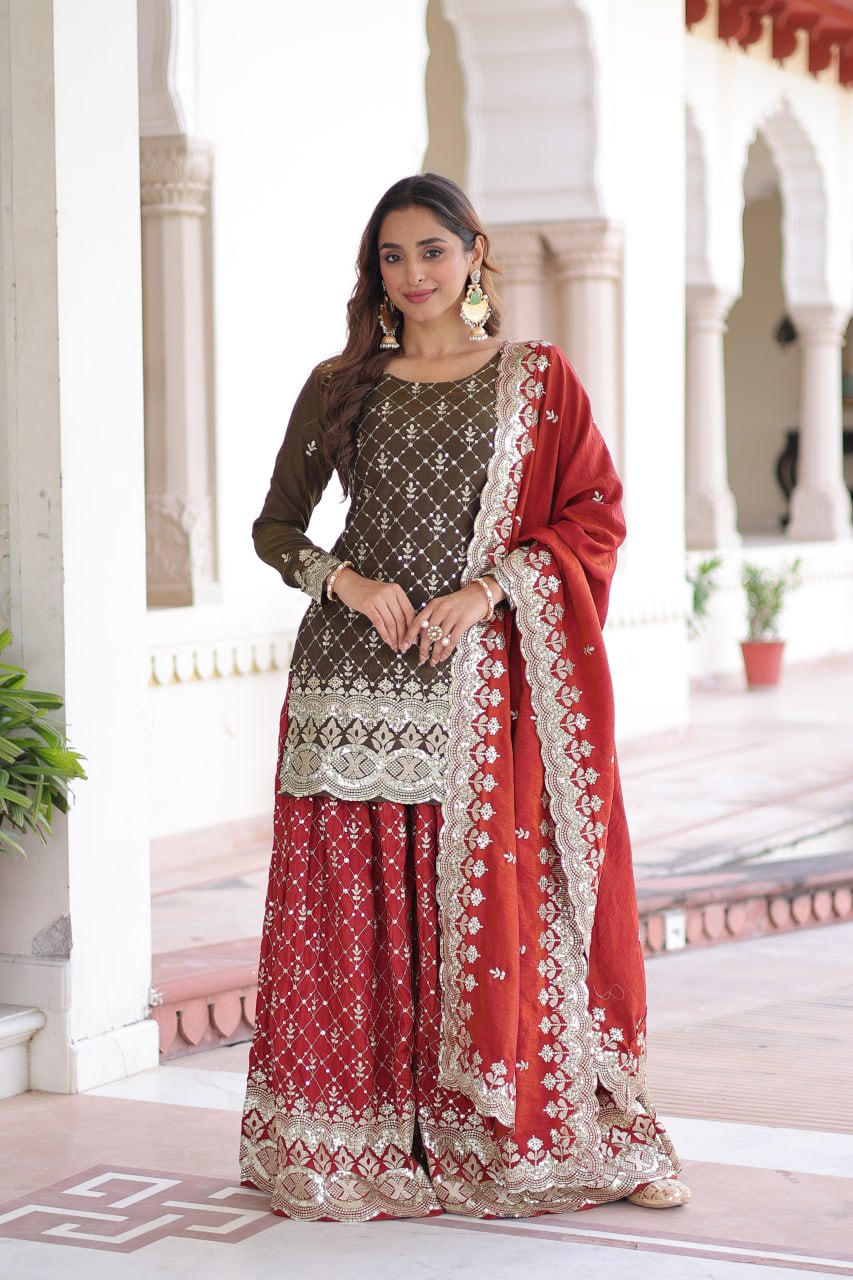 Designer Embroidered Kurta & Sharara with Dupatta