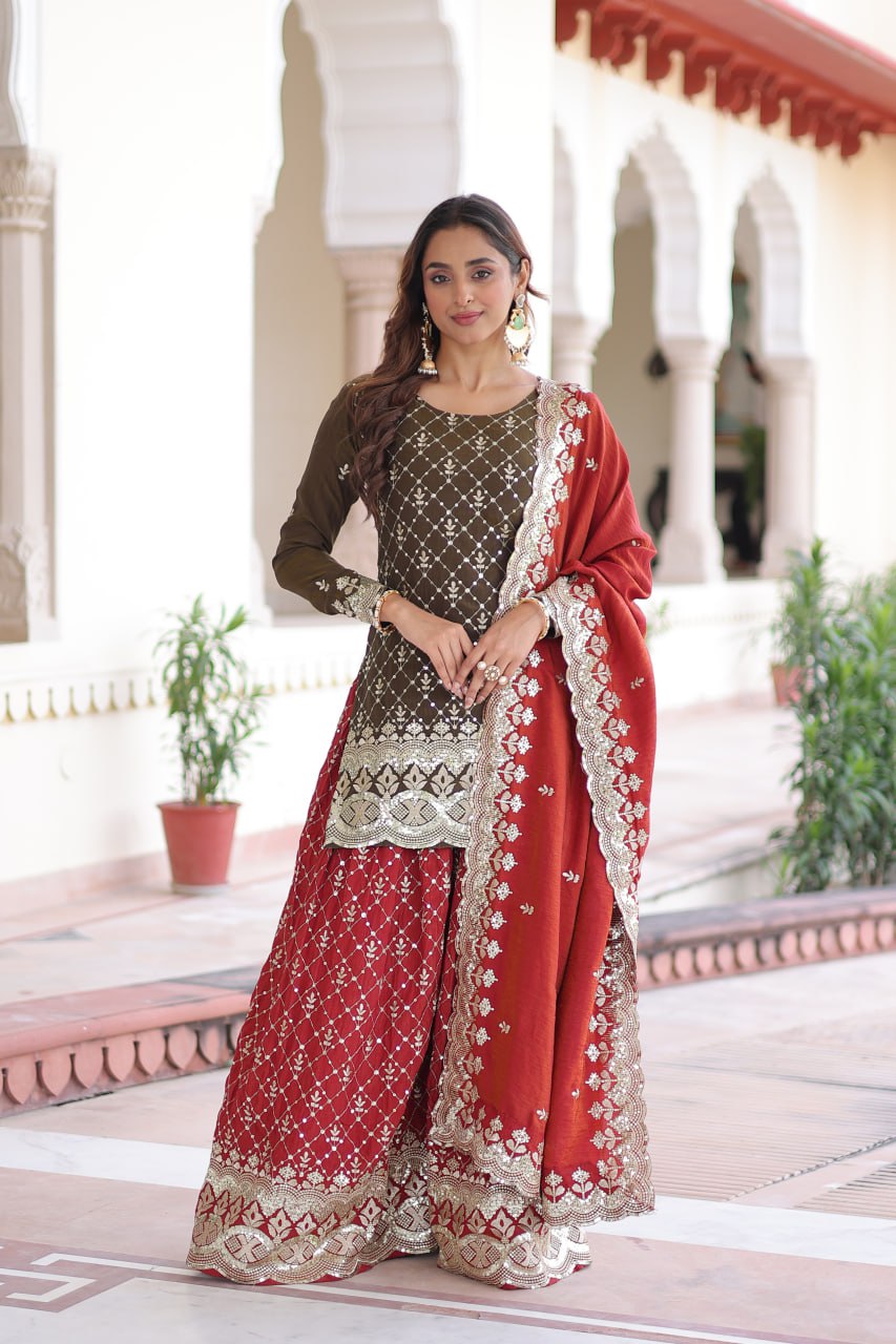 Designer Embroidered Kurta & Sharara with Dupatta