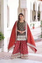 Designer Embroidered Kurta & Sharara with Dupatta