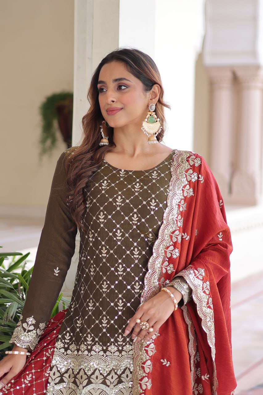 Designer Embroidered Kurta & Sharara with Dupatta