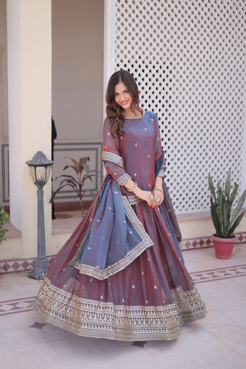 Kalikar Fendi Chiffon with Zari Sequins Embroidered Work Kalikar