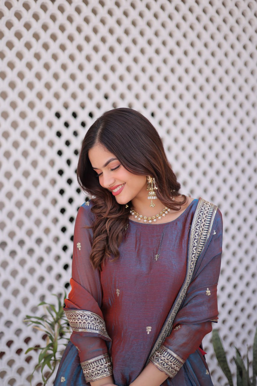 Kalikar Fendi Chiffon with Zari Sequins Embroidered Work Kalikar