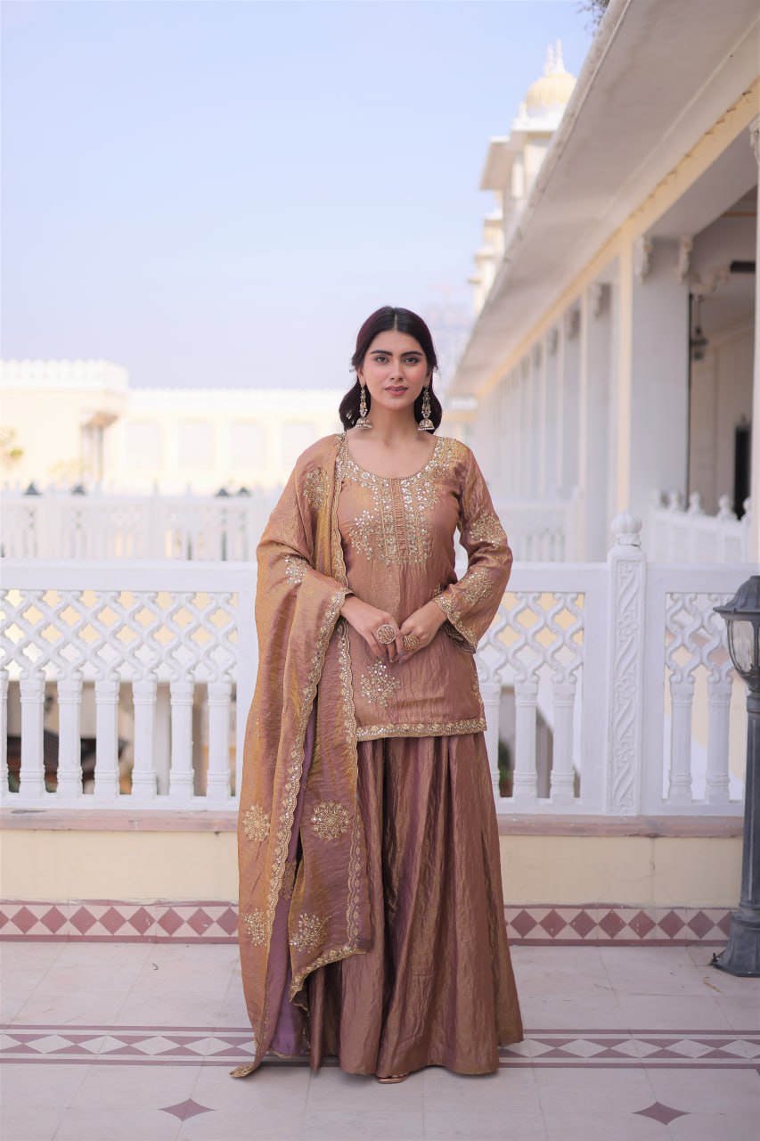 Kalikar Fendi Crush with Zari  Sequins Embroidered work Sharara Set - 1229