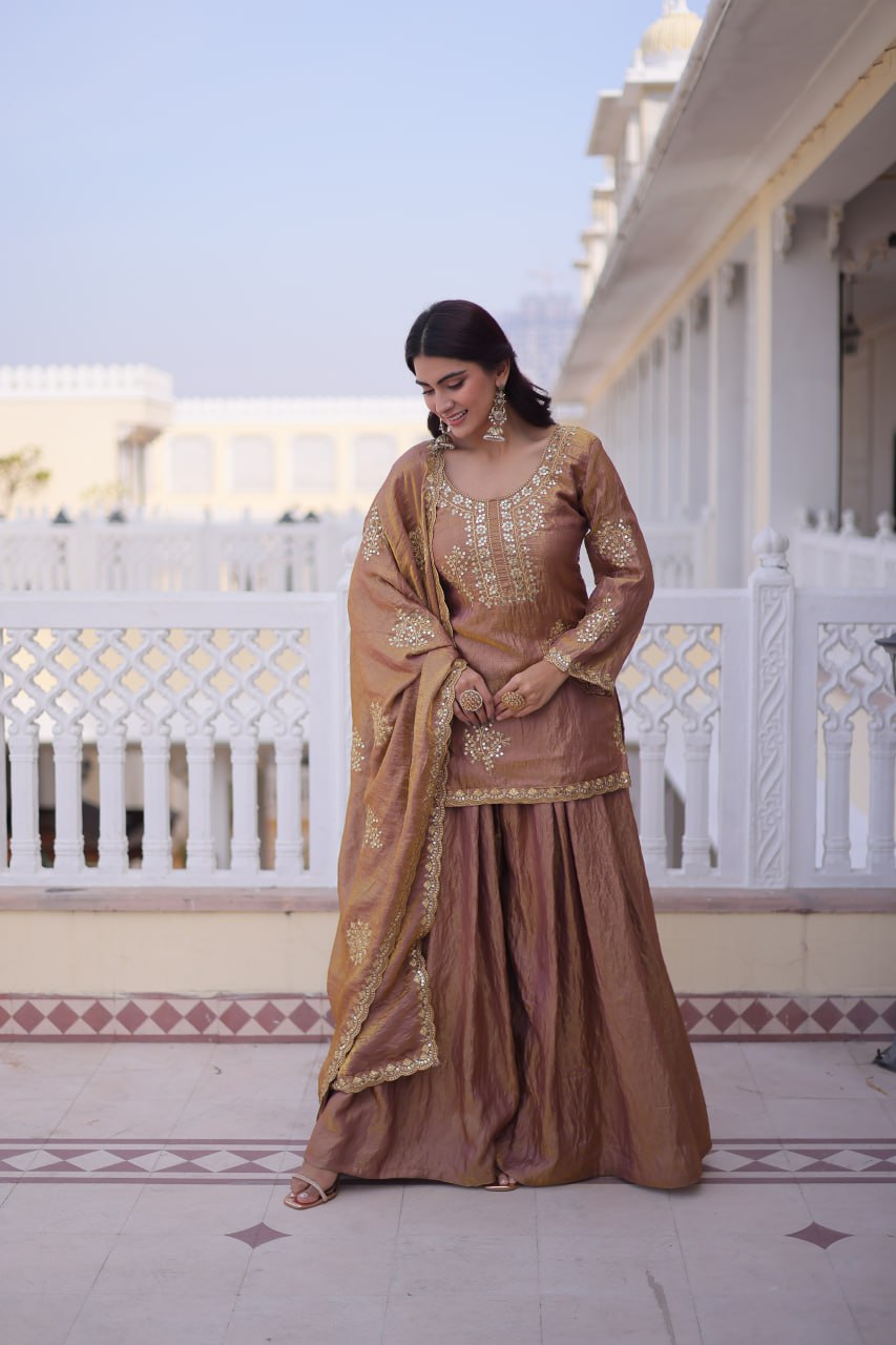 Kalikar Fendi Crush with Zari  Sequins Embroidered work Sharara Set - 1229