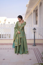 Kalikar Fendi Crush with Zari  Sequins Embroidered work Sharara Set - 1229