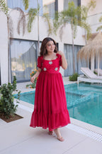 Kalikar Embroidered Work Gown 1224-Red Kalikar