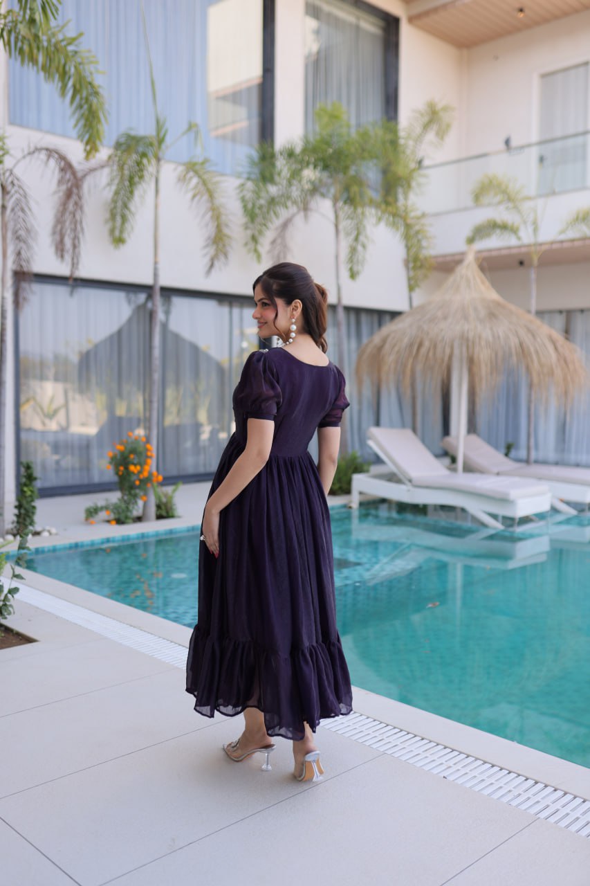 Designer Floral with Beads  Embellished Gown of Purple Color