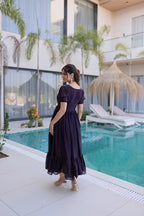Designer Floral with Beads  Embellished Gown of Purple Color