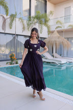 Designer Floral with Beads  Embellished Gown of Purple Color