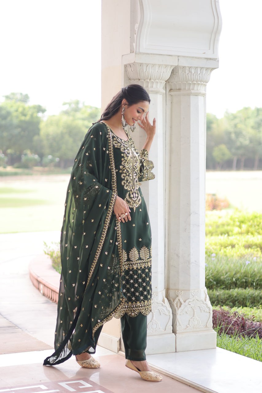Kalikar Faux Blooming With Embroidered Work  Kurta Set KADV-1219