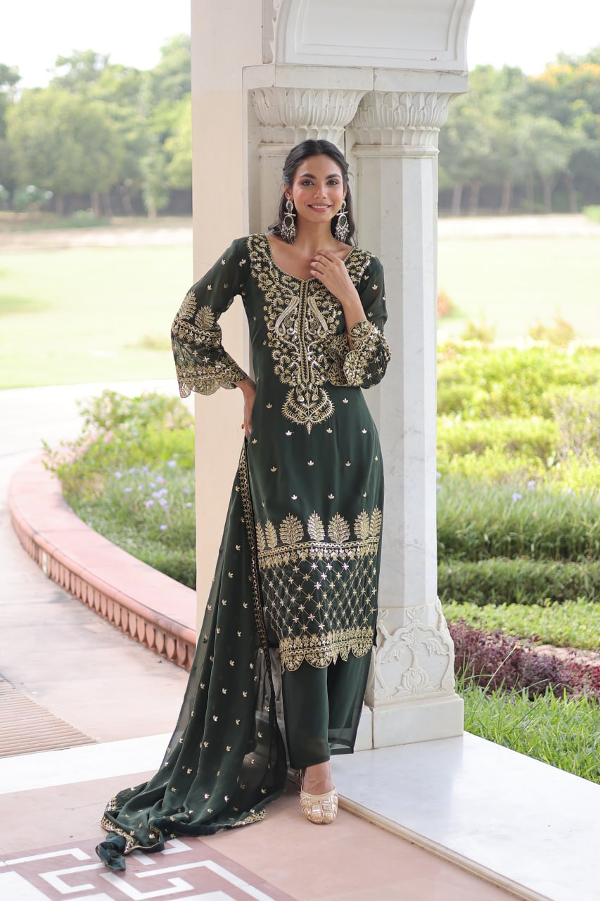 Kalikar Faux Blooming With Embroidered Work  Kurta Set KADV-1219