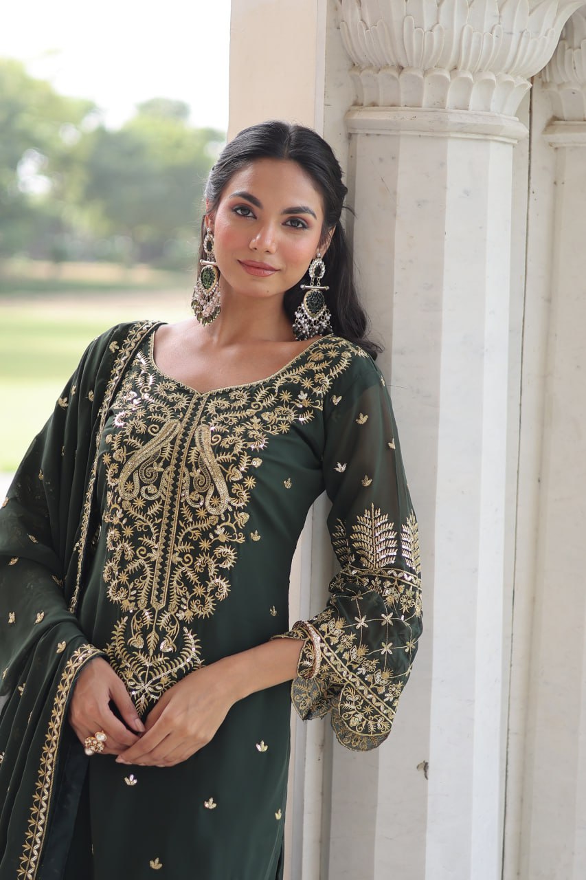 Kalikar Faux Blooming With Embroidered Work  Kurta Set KADV-1219