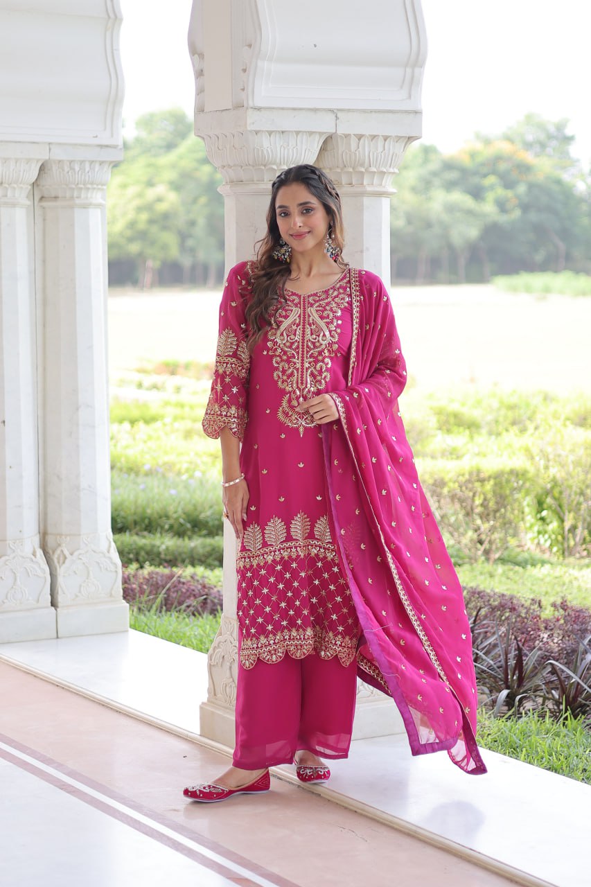 Kalikar Faux Blooming With Embroidered Work  Kurta Set KADV-1219