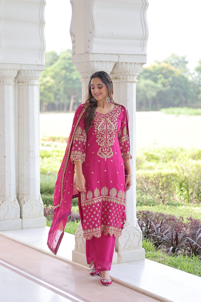 Kalikar Faux Blooming With Embroidered Work  Kurta Set KADV-1219