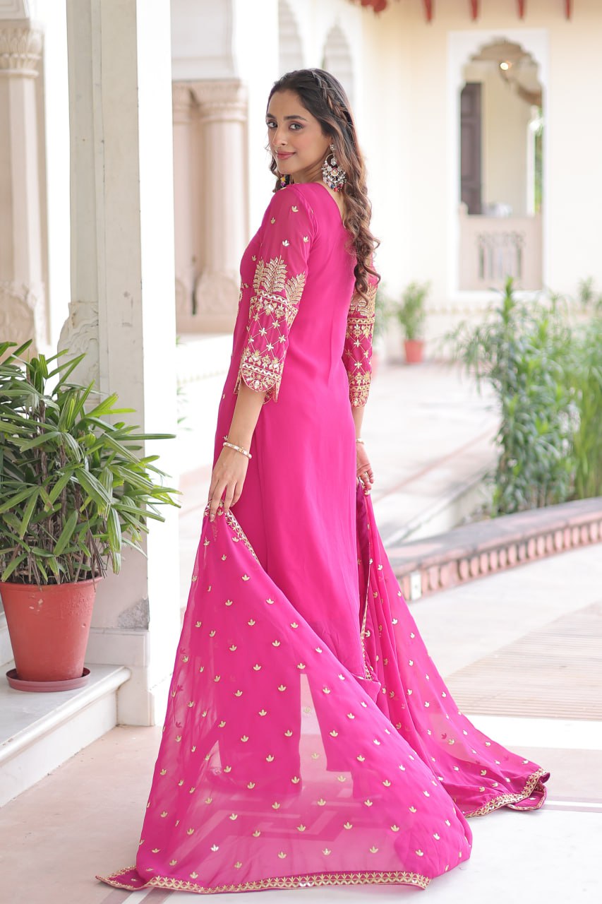 Kalikar Faux Blooming With Embroidered Work  Kurta Set KADV-1219