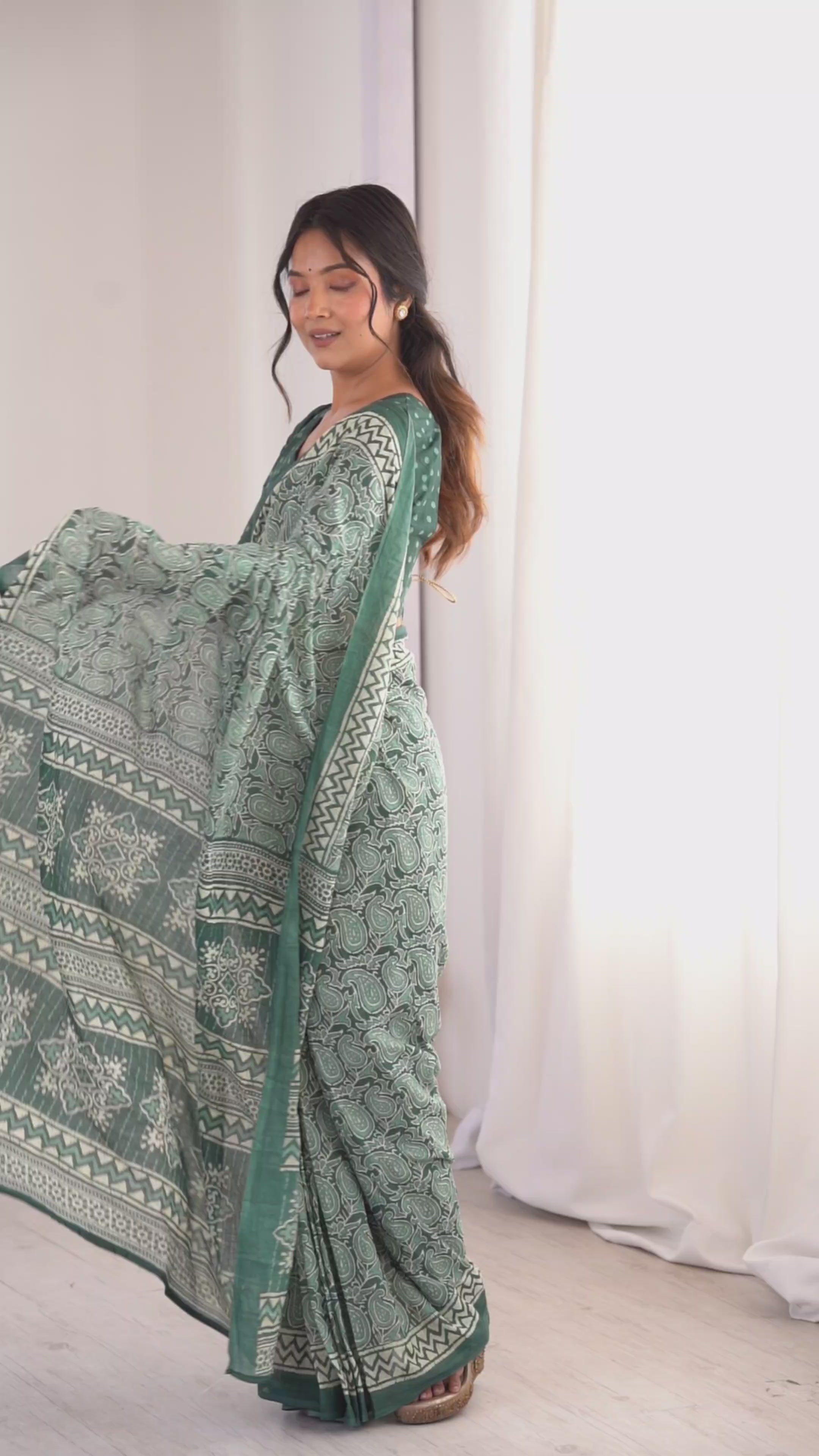 Designer Printed Pure Cotton Saree of Green