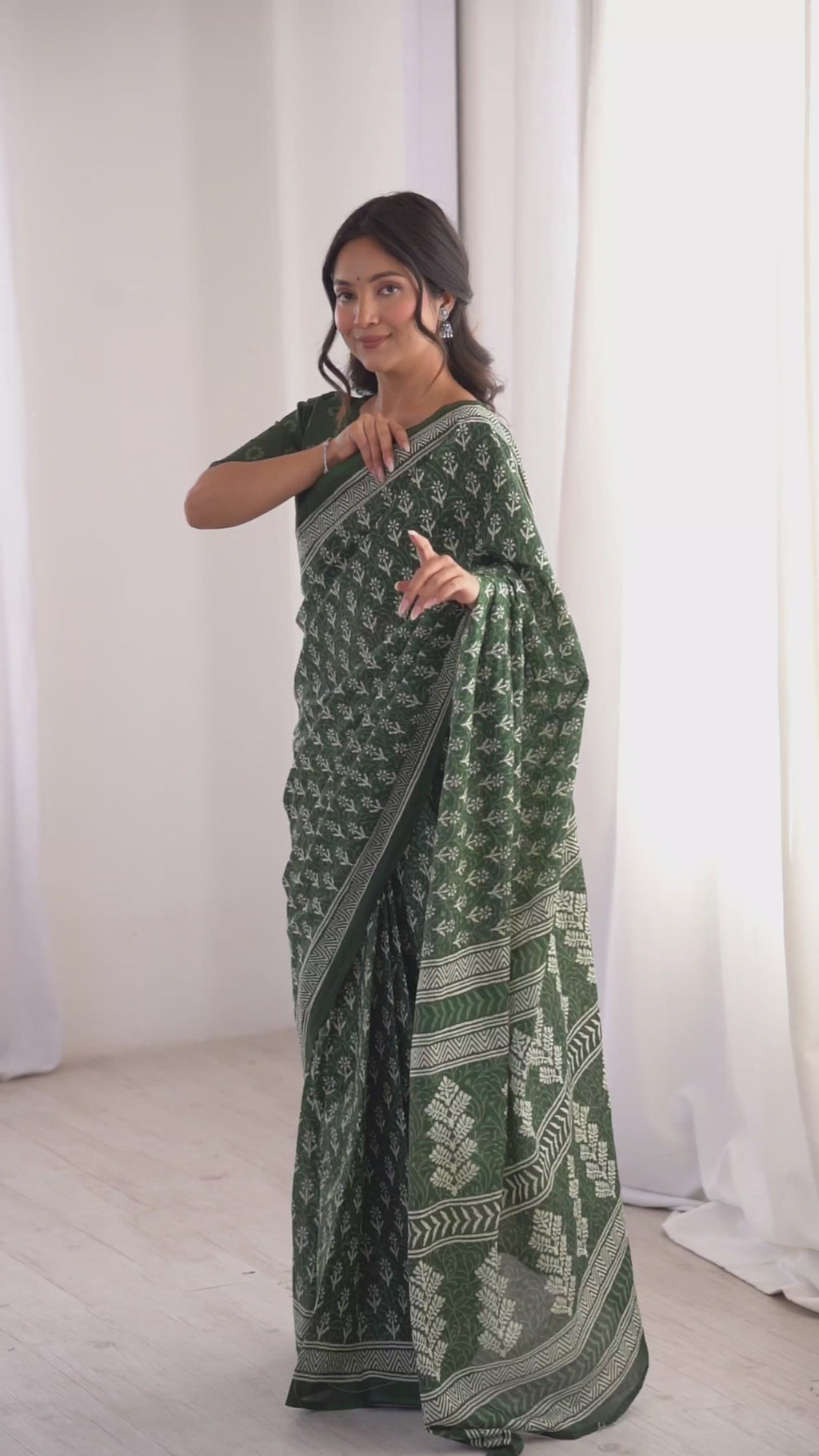 Designer Printed Pure Cotton Saree of Green