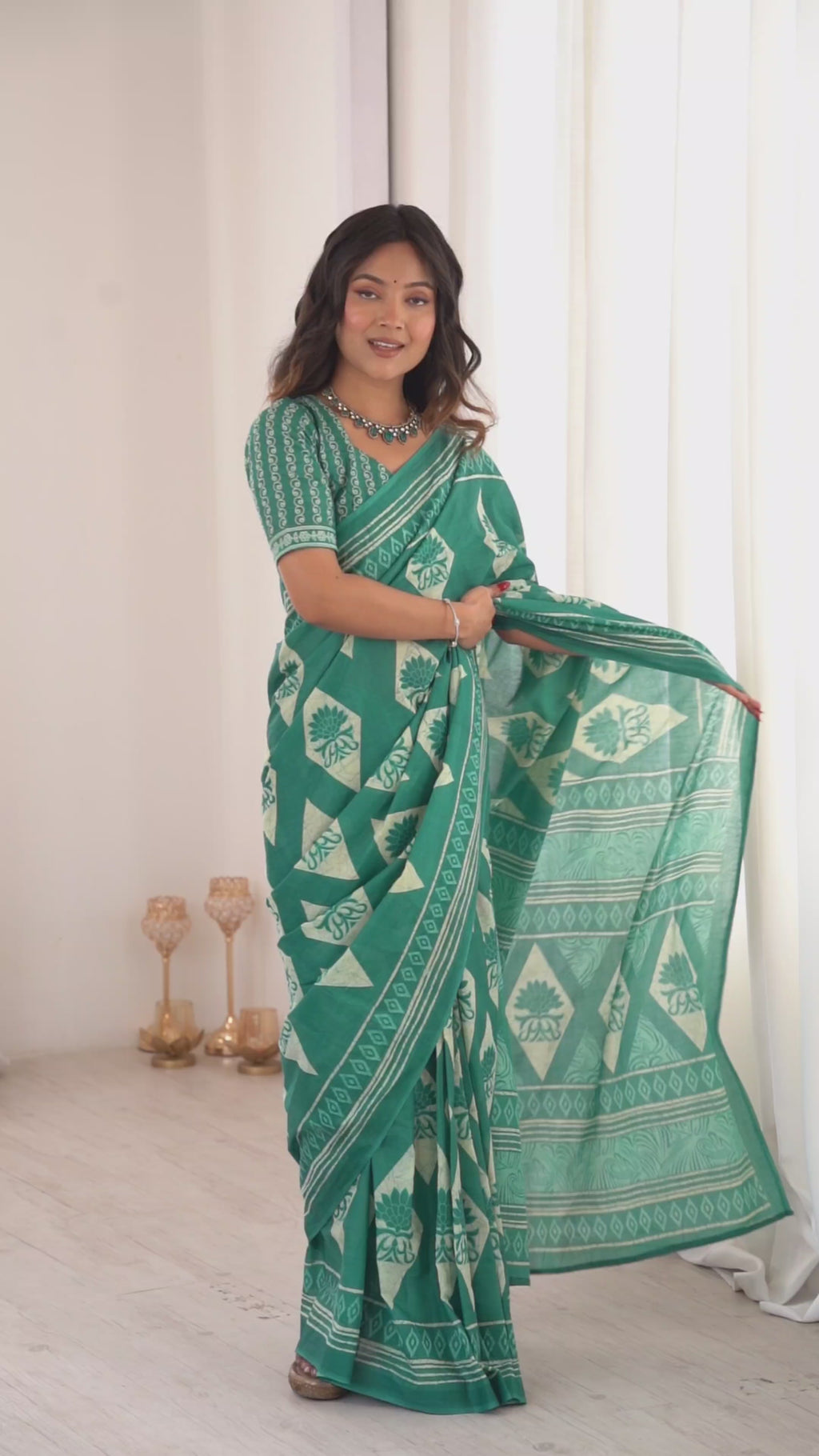 Designer Printed Pure Cotton Saree of Teal Blue