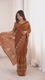 Designer Printed Pure Cotton Saree of Musterd